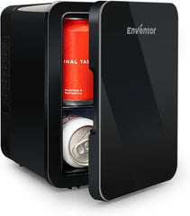 Enventor Mini Fridge 4 Litre, 6 Can Mini Fridges for Bedrooms, AC+12V DC Power Cooler & Warmer, Portable Small Fridge for Car, Travel, Home/Skincare, Makeup, Cosmetics/Drinks, Fruit, Food, Black