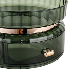 Skincare Exclusive Emerald Rotating Storage Box 25*14cm, 360° Desktop Rotating Storage Rack, with Drawer Large Capacity Cosmetic Organizer, Storage Box Suitable for Vanity Dresser Bathroom