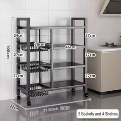 Four-Tier Robust Fruit Storage Rack for The Kitchen, Featuring Detachable Baskets on Wheels, Designed for Organizing Fruits And Vegetables in Indoor Kitchen Spaces
