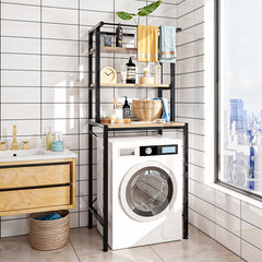 3-Tier Over Toilet Storage Rack, Freestanding Bathroom Laundry Organizer Shelf, Multi-Layer Storage Cabinet for Towels, Detergent, and Plants, White/Black