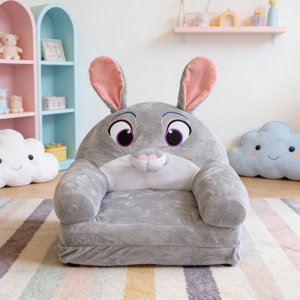 Cozy Kid Folding Sofa, Plush, Washable Lounge Chair for Playroom & Nursery, Gray Dog Style Foldable Wide Handle Soft Breathable Toddler Chair for Reading Relaxing Sleeping(2 Layers)