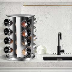 Miorkly Round Kitchen Spice Rack With 16 Spice Bottles, Spice Bottle Rack, Spice Bottle Rack, Spice Rack With Stainless Steel Lid)