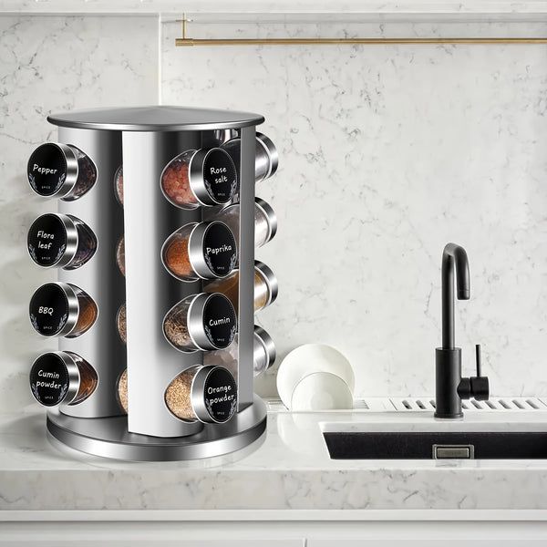 Miorkly Round Kitchen Spice Rack With 16 Spice Bottles, Spice Bottle Rack, Spice Bottle Rack, Spice Rack With Stainless Steel Lid)