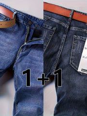 2-Strip Discount Pc, Men'S Classic Jeans, Casual Comfortable Stretch Denim Trousers, Suitable for All Seasons Business Formal, Middle East