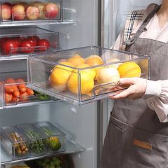 Stackable Refrigerator Organizer Bins with Lids, Stackable and Pull-out Plastic Refrigerator Storage Box, Kitchen Supplies Storage Box Set of 7