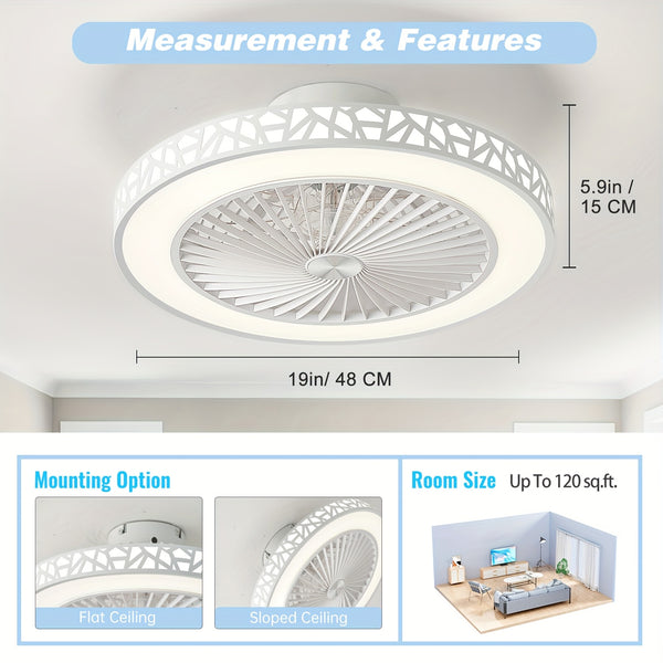 Ceiling Fans with Lights, 19-Inch Low Profile Flush Mount Ceiling Fan Light Fixture 6 Wind Speeds 40W LED Reversible Ceiling Fan with Lights And Remote for Bedroom, Kids Room And Living Room
