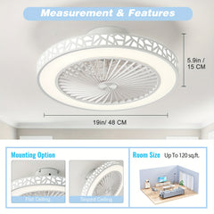 Ceiling Fans with Lights, 19-Inch Low Profile Flush Mount Ceiling Fan Light Fixture 6 Wind Speeds 40W LED Reversible Ceiling Fan with Lights And Remote for Bedroom, Kids Room And Living Room