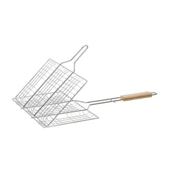 1pc Heavy-Duty Metal Barbecue Mesh Clip | Commercial Barbecue Grill, Square Burger Clip, 32cm Handle, Suitable for Courtyard Gatherings and Barbecues, 33.5 X 20cm