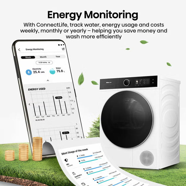 Hisense Kitchenfit 5I Series DH5I904BWBC, 9Kg Heat Pump Dryer, A+++ Rated in White