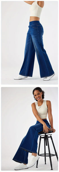 ' High Waisted Wide Jeans - Stretchy Pants with Multiple Pockets, -Washed - Casual Trousers for Jeanswear & Layering (Wide-Waisted Fit)