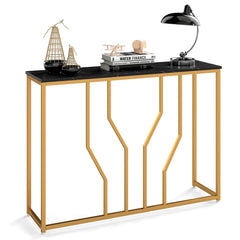 GYMAX Gold Console Table, 110 cm Modern White Entryway Table with Faux Marble Tabletop, Geometric Metal Frame, Narrow Behind Sofa Table Foyer Table for Living Room, Hallway, Entrance, Black
