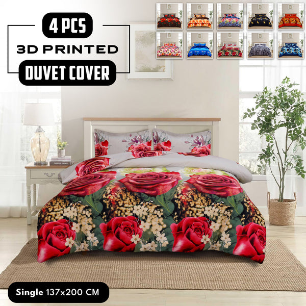 4pcs Printed Duvet Cover Set, Soft Comfortable Multi-design Printed Bedding Set, For Bedroom, Guest Room (1 Fitted sheet + 2 Pillowcases + Without Core) Trendy Design, Soft Fabric, Brushed Material, Lightweight
