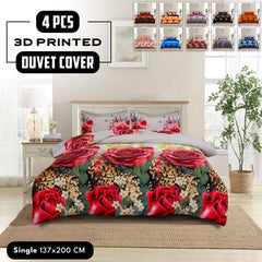 4pcs Printed Duvet Cover Set, Soft Comfortable Multi-design Printed Bedding Set, For Bedroom, Guest Room (1 Fitted sheet + 2 Pillowcases + Without Core) Trendy Design, Soft Fabric, Brushed Material, Lightweight