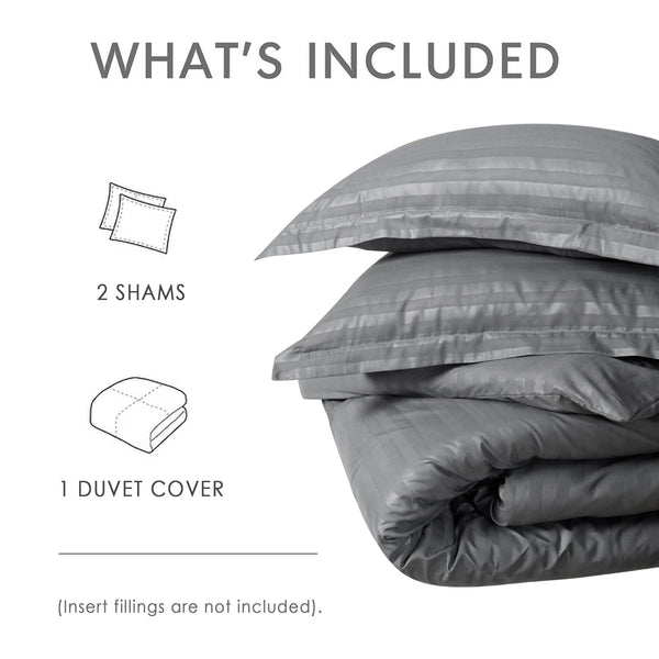 Premium Hotel Quality Satin Stripe Duvet Cover Set Double with Pillowcases | Reversible Soft Quilt Bedding | Easy Care Breathable Luxury Quilt Cover
