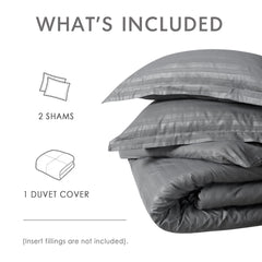 Premium Hotel Quality Satin Stripe Duvet Cover Set Double with Pillowcases | Reversible Soft Quilt Bedding | Easy Care Breathable Luxury Quilt Cover