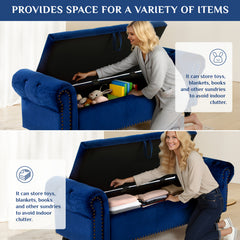 Ottoman Storage Bench, Velvet End Of Bed Storage Box With Lid, Sturdy Wood Legs Footrest, 168KG Load Capacity, Sofa Bench For Bedroom/Living Room, 133x53x46cm (Grey/Blue/Beige)