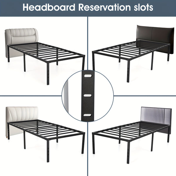 Black Single/Double/King Size Metal Platform Bed Frame With Stable Metal Support And Underbed Storage, 35.56cm Height Mattress Foundation, No Box Spring Needed, Easy Assembly
