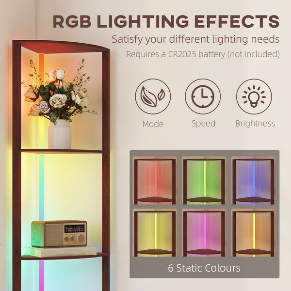 LED Floor Lamp with Shelves, 5-Tier Dimmable Standing Lamp with Adjustable Brightness and Foot Switch, Modern Corner Display Shelf Unit for Living Room Bedroom Office