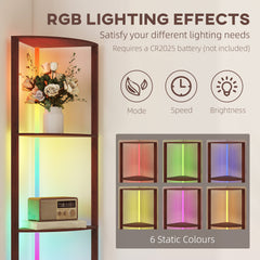 LED Floor Lamp with Shelves, 5-Tier Dimmable Standing Lamp with Adjustable Brightness and Foot Switch, Modern Corner Display Shelf Unit for Living Room Bedroom Office