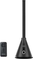 Schallen Bladeless Tower Fan with 9 Speed Settings, 8 Hour Timer, Oscillating Cooling Fan with Digital Display and Remote Control, Quiet DC Motor Free Standing Floor Fan for Home Office Bedroom, Modern Black and Grey Slim Tower Fan with Safe Bladeless Tec