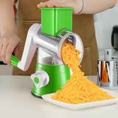 Rotary Vegetable Shredder 3 in 1 Rotary Cheese Grater Round Vegetable Mandoline Blades Handheld Fruit Vegetable Slicer Shredder for Fruit Nut and Vegetable Grate Green