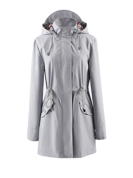 Drawstring Waist Hooded Zip Up Coat, Casual Long Sleeve Coat for Fall & Winter, Women's Clothing