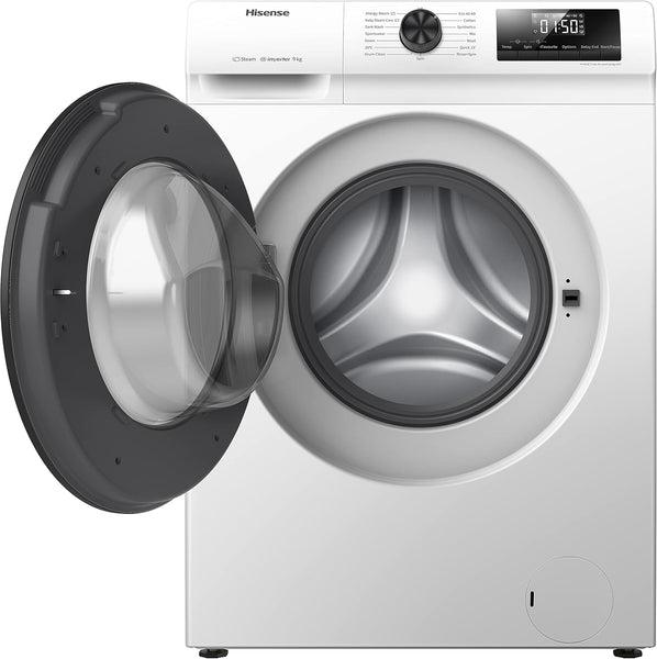 Hisense-Wfqp9014Evm-Freestanding-9 Kg-Front Load Washing Durable Inverter Machine-Steam Wash-Quick Wash-15 Washing Programs-1400 Rpm-White-Energy Rating C