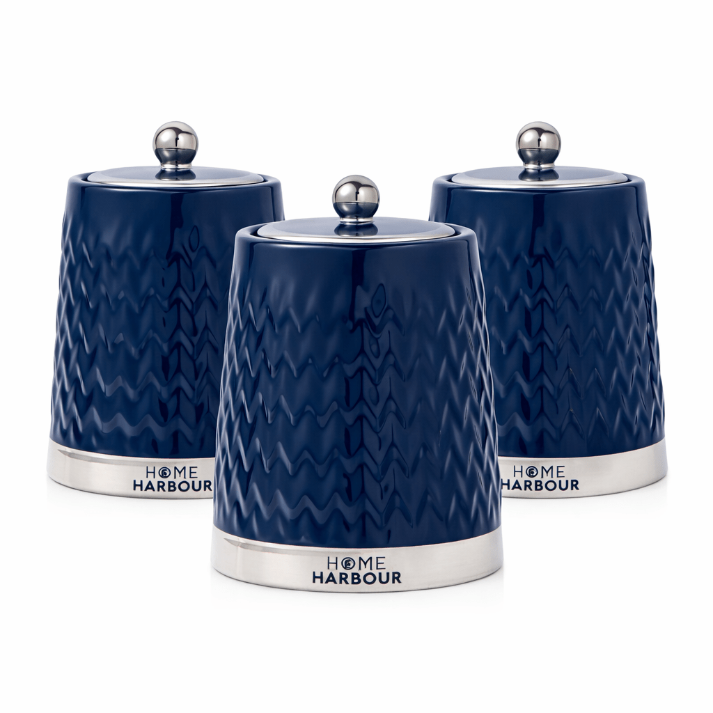 3Pcs Modern Ceramic Kitchen Canisters Set with Airtight Lids | Tea Coffee Sugar Storage Jars | Gloss Finish Countertop Containers for Home Organisation