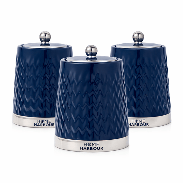 3Pcs Modern Ceramic Kitchen Canisters Set with Airtight Lids | Tea Coffee Sugar Storage Jars | Gloss Finish Countertop Containers for Home Organisation