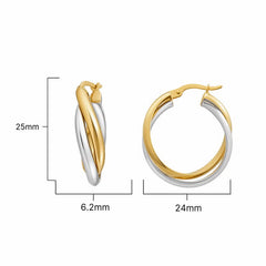 14Ct Yellow & White Gold Wave Hoop Earrings