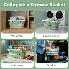 KNIGHT Collapsible Laundry Basket 42L–Foldable Washing Basket with Handles, Large Space-Saving Basket for Clothes – Multipurpose Laundry Hamper & Collapsible Washing Baskets for Laundry (Green)