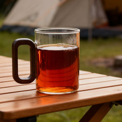 6pcs High Borosilicate Transparent Glass Cups, 360ml Vintage Wood Handle Tea Cups, Heat-Resistant Household & Office Tea Cups, Multi-Purpose Coffee Cups, Beverage Cups, Milk Cups, Suitable for Home, Office, Bar