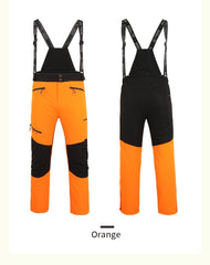 2025 New Men's Winter Thickened Ski Pants, Patchwork Design, Detachable Suspenders, Extra Thick and Warm, Suitable for Outdoor Skiing, Hiking, and Mountaineering