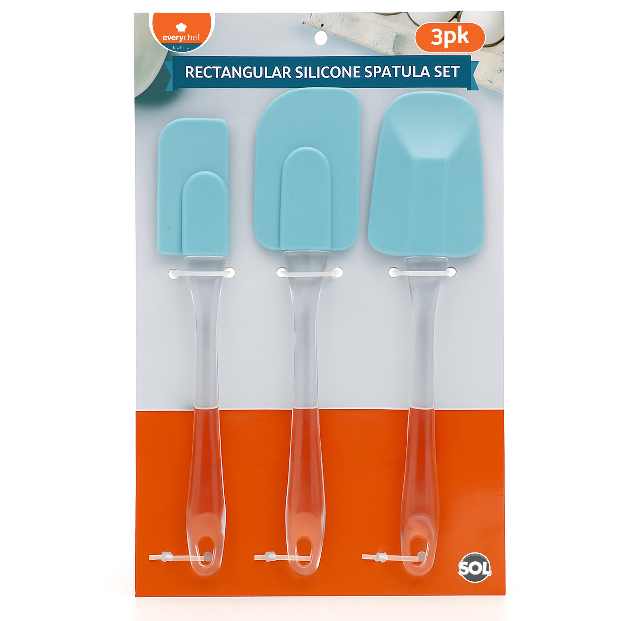 EveryChef Elite 3 Pack Rectangular Silicone Spatula Set | Heat Resistant Non Stick Kitchen Utensils | Flexible Baking & Cooking Spatulas | Durable, Dishwasher Safe Mixing Tools for Everyday Use