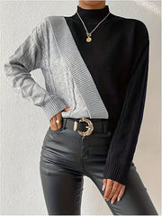 Women'S Sweater - & Color Block, Stand Collar Long Sleeve Pullover, Fall/Winter Layering Essential for Everyday & Formal Outfits, Cute Sweaters