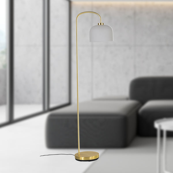 Victoria - Satin Brass Floor Lamp with Frosted Glass Shade