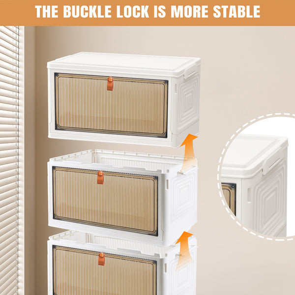 Storage Boxes with Lid - 3/4/5 Tier Plastic Storage Box with Lid, Stackable Storage Boxes with Wheels, Storage Drawers with Front Door, Plastic Box for Home and Office, White