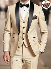 Men'S Suit Set, 3pcs Blazer, Vest And Trousers, Groomsman Business, Fashionable Elegant, Premium Men, Suitable for Wedding, Business, Party (With Pocket Square)