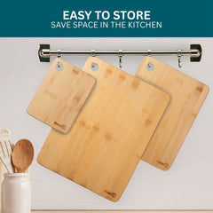 Homiu Premium Extra-Thick Wooden Bamboo Chopping Boards - 3 Piece Bamboo Cutting Board Set for Chopping Meat, Cheese, Bread, Vegetables - Multipurpose Bamboo Cutting Board for Kitchen