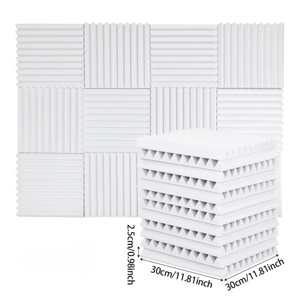 12pcs High-Density Studio Soundproofing Panels Speaker Isolation Pads Foam Mats Recording Soundproofing Materials. Suitable for Home Theater/Studio/Office, Black/White, Dimensions 30 X 30 X 2.5cm