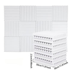 12pcs High-Density Studio Soundproofing Panels Speaker Isolation Pads Foam Mats Recording Soundproofing Materials. Suitable for Home Theater/Studio/Office, Black/White, Dimensions 30 X 30 X 2.5cm