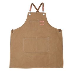 1pc Unisex Canvas-Polyester Blend Apron Durable Sturdy Construction, Adjustable Back Strap, Multiple Pockets for Enhanced Functionality | Khaki & Black Culinary Attire | Ideal for Kitchen Cooking/Baking/Grilling, Artist Painting, Coffee Bar, Servers; Perf