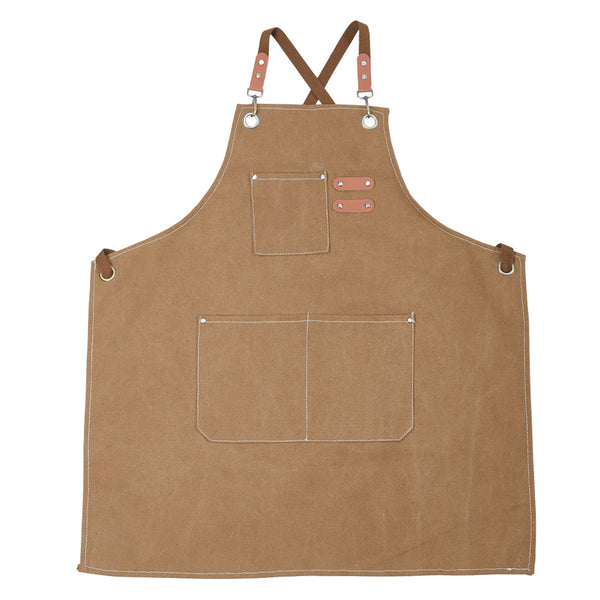 1pc Unisex Canvas-Polyester Blend Apron Durable Sturdy Construction, Adjustable Back Strap, Multiple Pockets for Enhanced Functionality | Khaki & Black Culinary Attire | Ideal for Kitchen Cooking/Baking/Grilling, Artist Painting, Coffee Bar, Servers; Perf