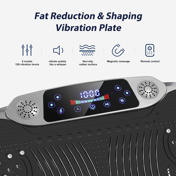 Smart Fat Elimination Vibration Plate | 300W Quiet Engine | 120 Speed Settings | Tension Rope | Silvery EU Standard | Fitness Support Vibration Device, Without Battery