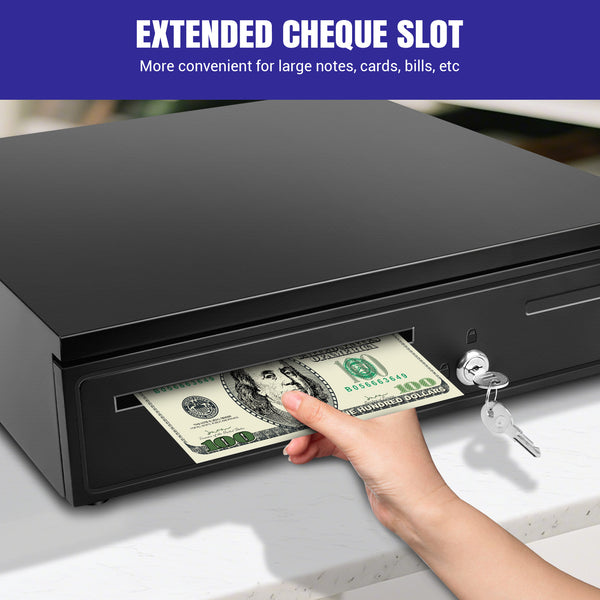 Cash Box Money Till Drawer with 5 Bill 5 Coin Removable Trays, Cash Register Drawer Manual Open, Key-Lock Adjustable Removable Cash Tray Till