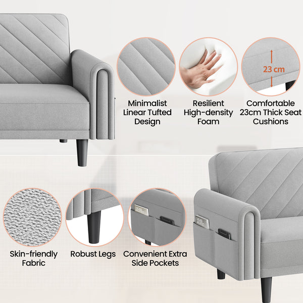 Costoffs Contemporary Sofa Bed Convertible Sofa Futon Couch Fabric 3-Seater Sofa Bed for Small Space/Apartments/Guest Rooms/Studios, Beige/Light Grey