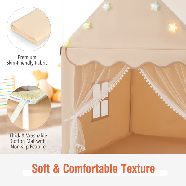 Large Kids Play House with Washable Mat and Star Lights