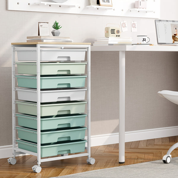 KINGRACK Heavy-Duty Rolling Storage Cart with 8 Drawers & Tabletop - Stackable Mobile Organizer Trolley, Suitable for Home, Office, Bedroom, Classroom, Space-Saving with Assembly, Tabletop Shelf for Small Spaces, Storage Drawer Units