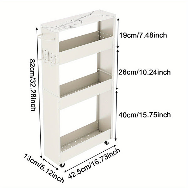 4-Tier White Rolling Storage Cart – Carbon Steel Slim Design with Wheels for Kitchen, Bathroom & Laundry Room Organization, Spice Rack & Condiment Storage, Compact Mobility for Narrow Spaces