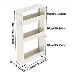 4-Tier White Rolling Storage Cart – Carbon Steel Slim Design with Wheels for Kitchen, Bathroom & Laundry Room Organization, Spice Rack & Condiment Storage, Compact Mobility for Narrow Spaces